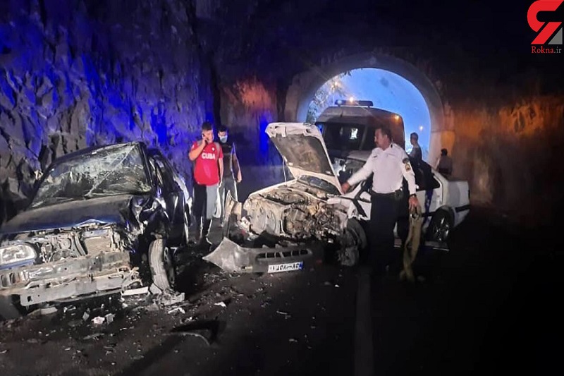 تصادف شدید پژو پارس با پراید در تونل جاده چالوس +عکس